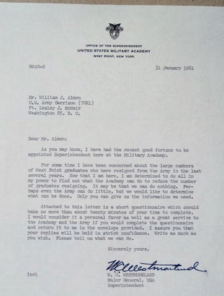 100050] TLs on West Point letterhead dated January 31, 1961. C. WESTMORELAND, USA, Major General,...