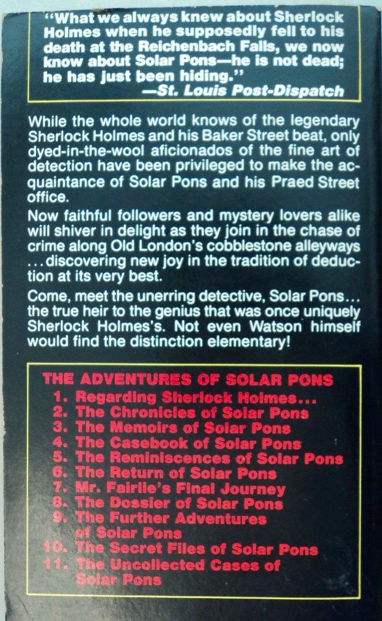 Solar Pons The Uncollected Cases of Solar Pons | Basil COPPER | 1st edition