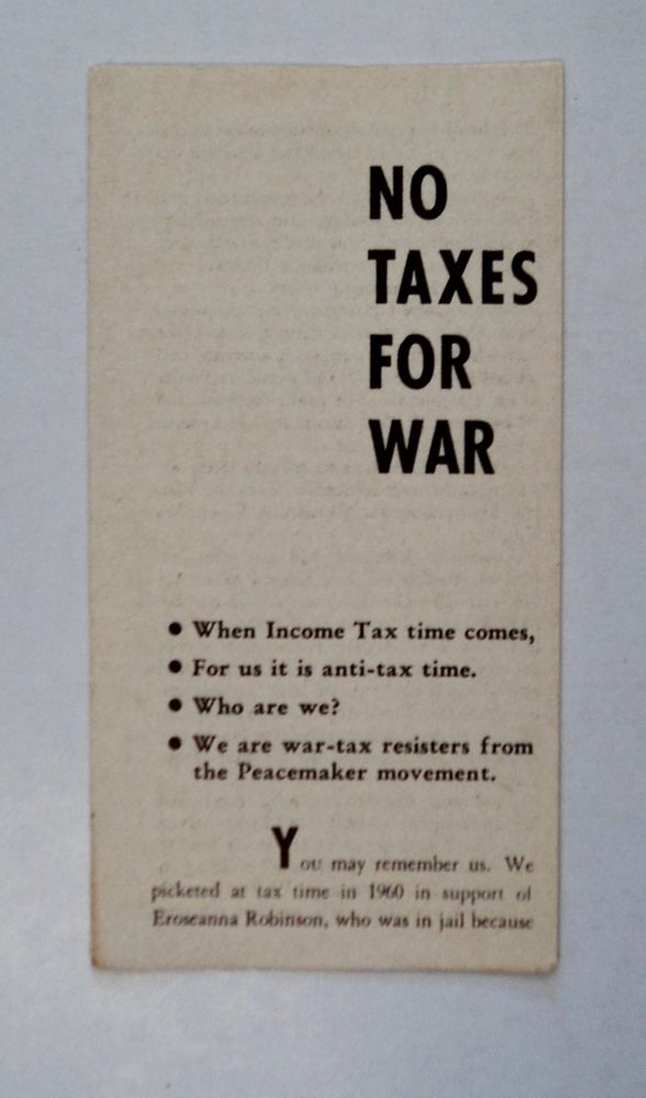 [101658] No Taxes for War. Karl MEYER, Ernest Bromley, Horace Champney.