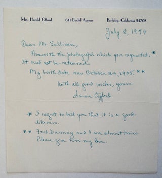 101992] ALs to Eleanor Sullivan dated July 8, 1974. Lenore OFFORD, Glen