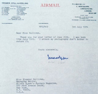101993] TLs to Eleanor Sullivan dated July 3, 1974. Michael GILBERT, write it in blue ink