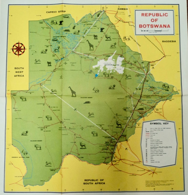 [102050] Republic of Botswana Tourist Map 1968. BOTSWANA INFORMATION SERVICES.