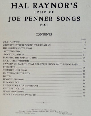 Hal Raynor's Folio of Joe Penner Songs No. 1