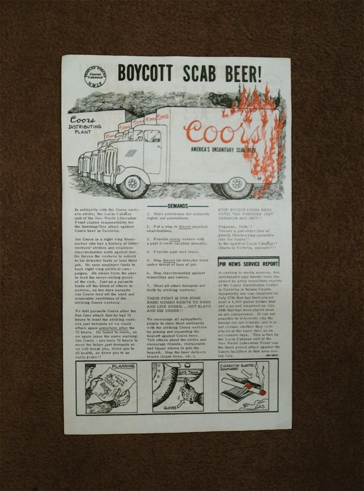[14629] Boycott Scab Beer! / ¡Boicotean Cerveza Esquirrol! CENTRAL COMMAND NEW WORLD LIBERATION FRONT, PEOPLES' FORCES.