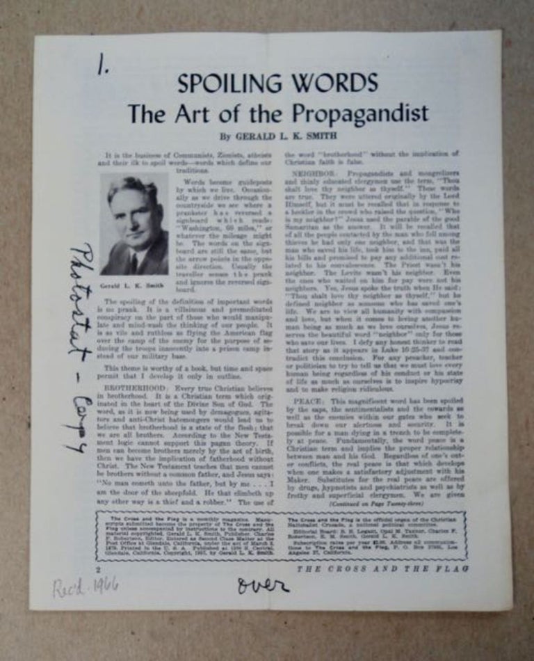 [55079] Spoiling Words: The Art of the Propagandist. Gerald L. K. SMITH.