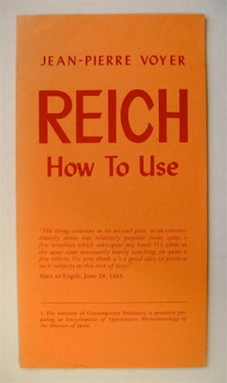72116] Reich: How to Use. Jean-Pierre VOYER