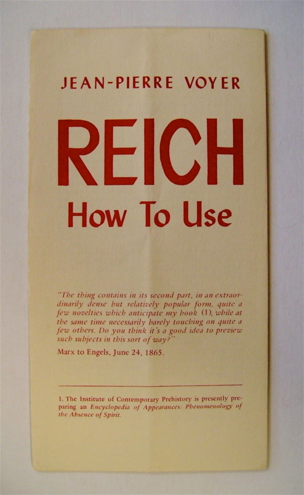 [72117] Reich: How to Use. Jean-Pierre VOYER.