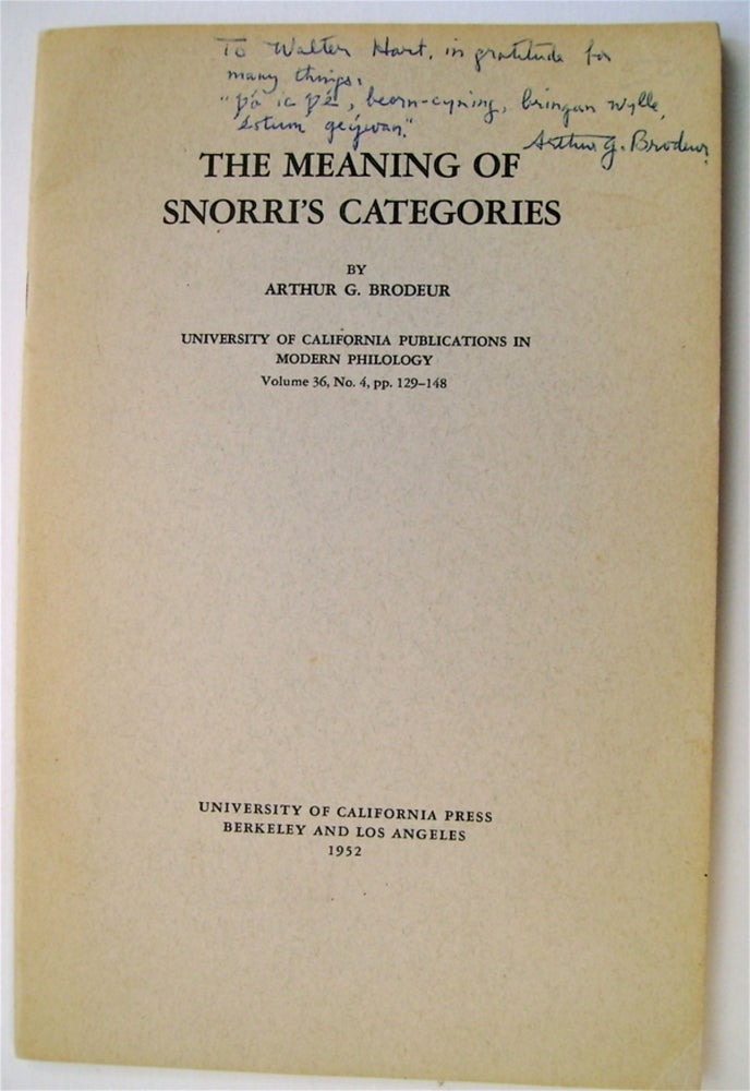 [73809] The Meaning of Snorri's Categories. Arthur G. BRODEUR.