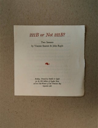 79525] 221B or Not 221B: Two Sonnets. Vincent STARRETT, John Ruyle