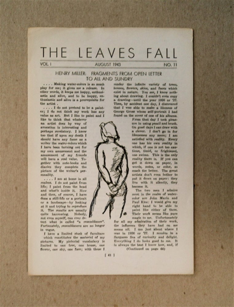 [81855] "Fragments from Open Letter to All and Sundry." In "The Leaves Fall" Henry MILLER.