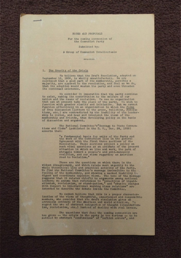 [82379] Notes and Proposals for the Coming Convention of the Communist Party Submitted by a Group of Communist Intellectuals. A GROUP OF COMMUNIST INTELLECTUALS.