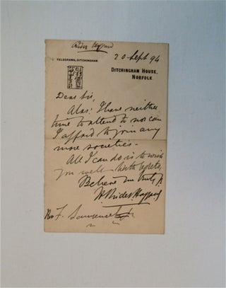 83541] Short ALs on Haggard's Ditchingham House stationary. H. Rider HAGGARD