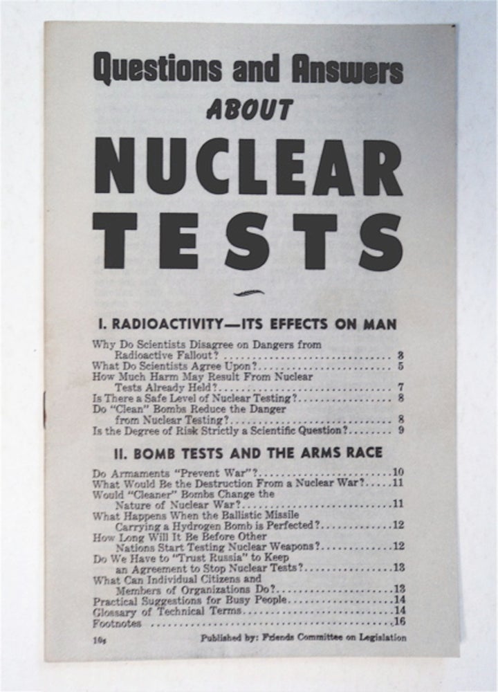 [92690] Questions and Answers about Nuclear Tests. Coleman BLEASE, Ralph Johansen, Catherine Cory, Safford Chamberlain, prepared by Trevor Thomas.