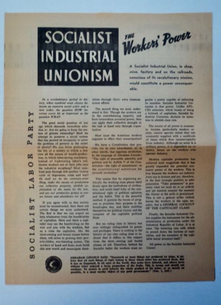 [96619] Socialist Industrial Unionism: The Worker's Power. SOCIALIST LABOR PARTY.