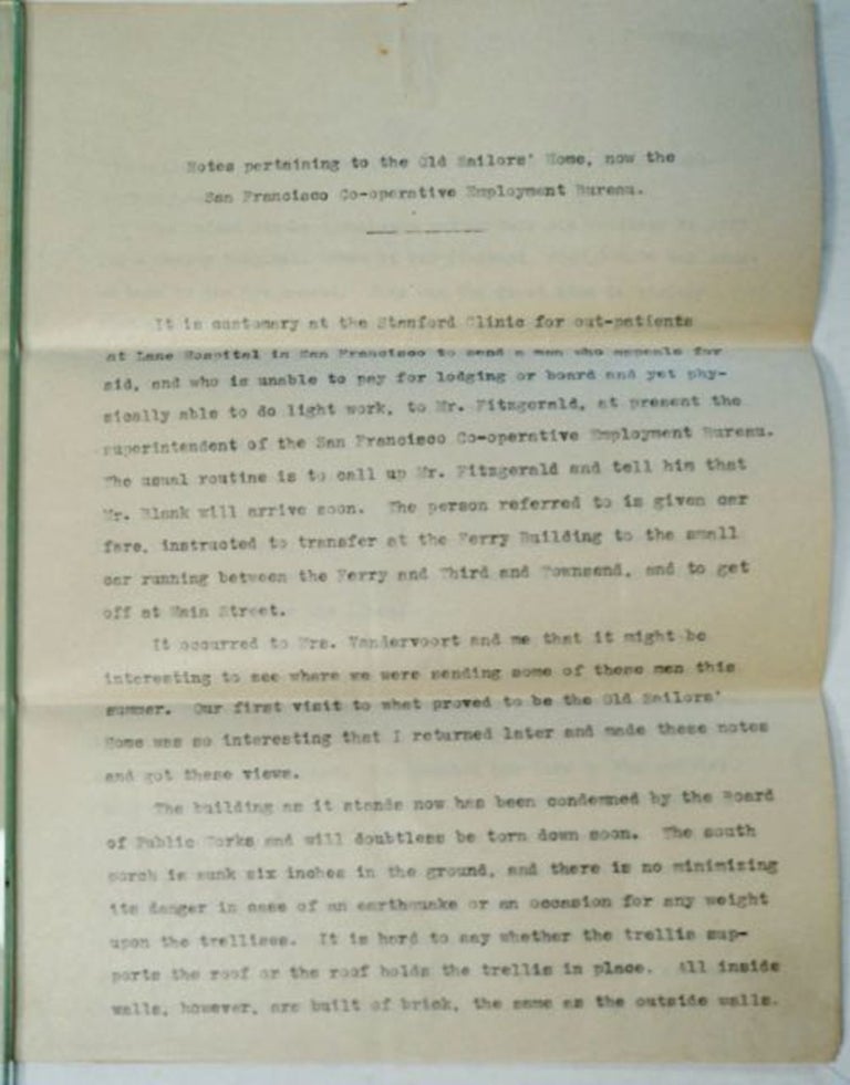 [98495] Notes Pertaining to the Old Sailors' Home, Now the San Francisco Co-operative Employment Bureau. SAILORS HOME.